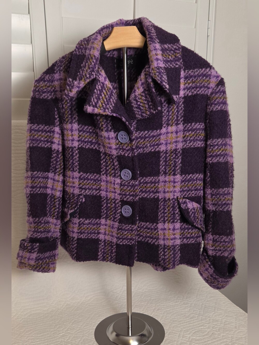 Chepe' Made In ITALY Purple Plaid Short Wool-Blend Peacoat for Women